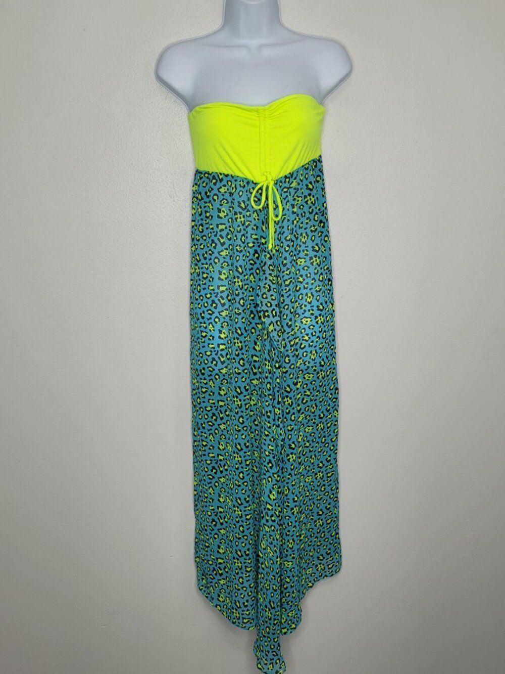 Y2k Bongo neon yellow blue animal print scene queen myspace strapless coverup s
